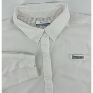 Columbia Women Large PFG Omni Shade Snap Front Shirt Vented White Long Sleeve